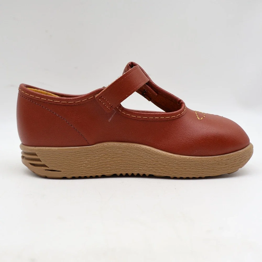 Candy Kids T-Strap Shoes Toddler 7 Vintage Brown Faux Leather USA Deadstock